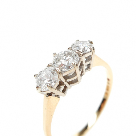 Vintage geelgouden ring met 3 diamanten ref. 12248