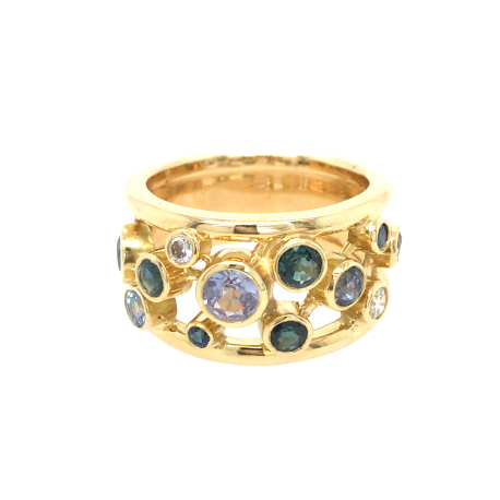 Geelgouden ring met saffieren en diamanten ref. 15951