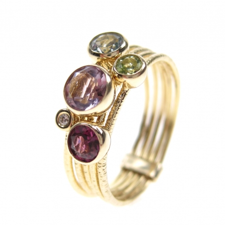 Geelgouden ring met kleurstenen ref. 5557
