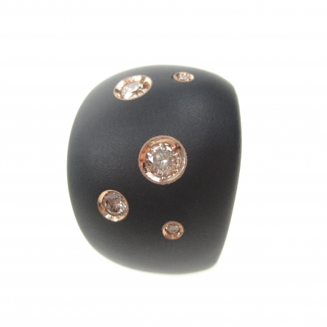 Zwarte matte keramiche ring, met 5 bruine diamanten ref. 8600