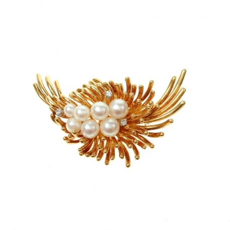 Vintage gouden Tiffany broche met diamanten en parels ref. 11803