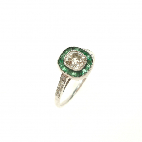 Platina ring met smaragd en diamant ref 12909