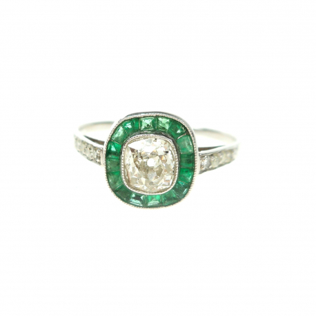 Platina ring met smaragd en diamant