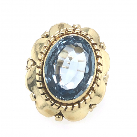 Vintage gouden ring met blauw glas ref 14479