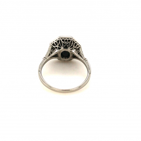 Vintage platina ring met onix en diamant ref 15549
