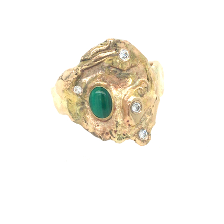 Geelgouden ring met malachiet en diamanten ref. 16067