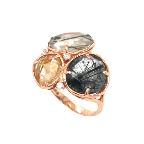 Gouden ring met rutielkwarts en diamant ref. 16070
