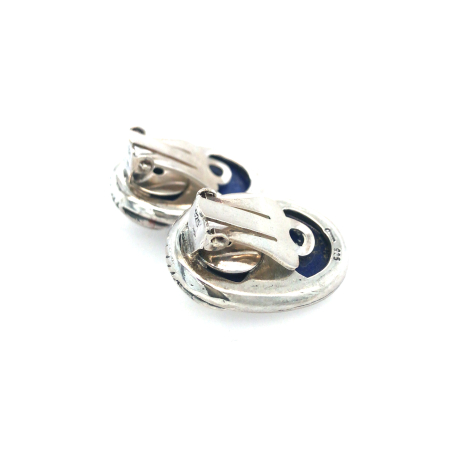 Vintage zilveren oorclips met lapis lazuli ref. 16049