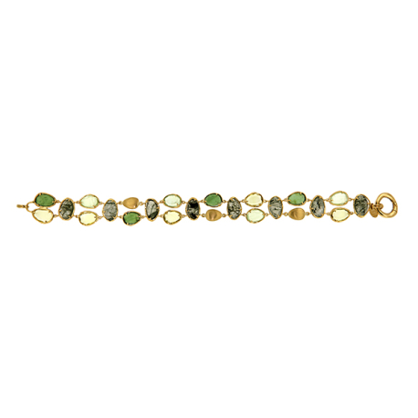 Gouden armband met groene lemon kwarts, groen rutiel kwarts en prehnite ref. 930100481200012