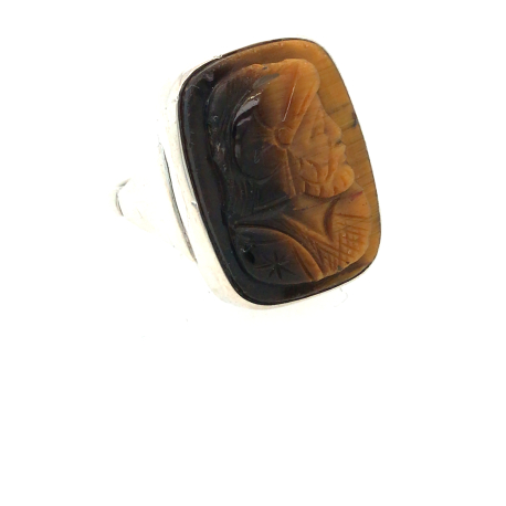 Vintage zilveren ring met tijgeroog ref. 940100550100012