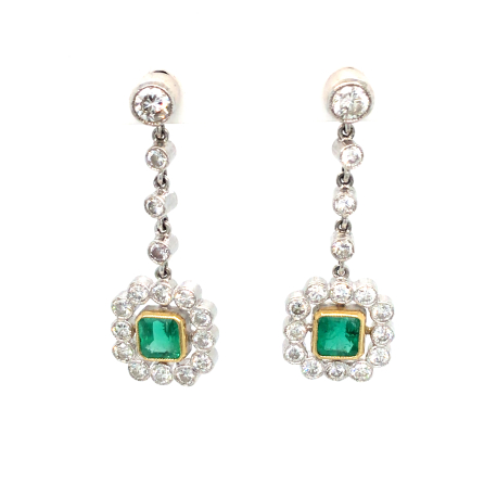 Vintage gouden oorhangers met smaragd en diamanten ref. 930100151200012
