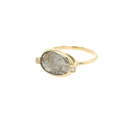 Geelgouden ring met diamantjes en labradoriet ref. 9349