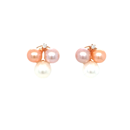 Gouden oorstekers met parels en diamant ref. 940100570400012